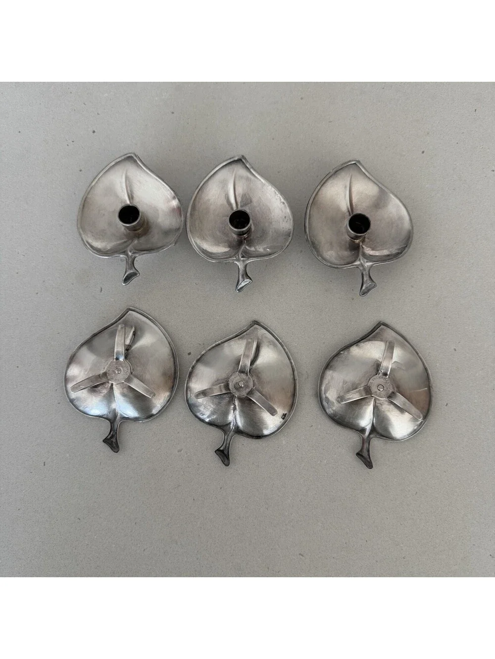 Vintage Prima HGP Denmark Silver Leaf Candle Holders Set of 6 Mid Century Modern